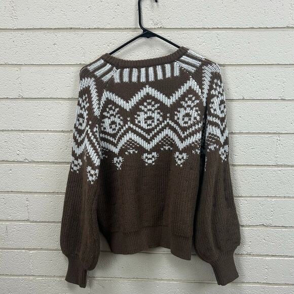 Francesca's Marilyn Fairisle Pullover Brown Sweater size M - Picture 4 of 8